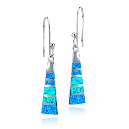Blue Opal Short Tapered Sterling Silver Dangle Earrings - Click Image to Close